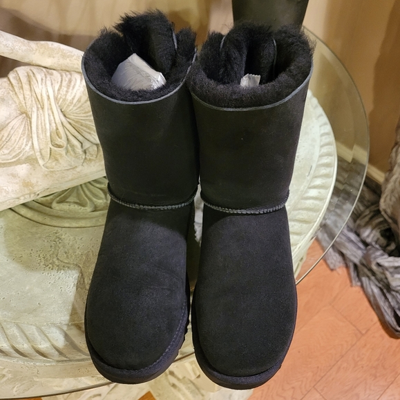 Ugg Meilani Suede Double Bow Sheepskin Sherpa Black Boots S/N 1012981 #369 - Picture 5 of 15